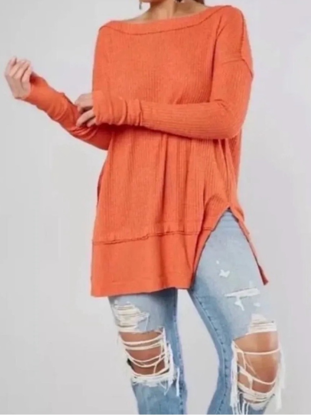 FREE PEOPLE North Shore Thermal Slouchy Waffle Knit Tunic Top EUC